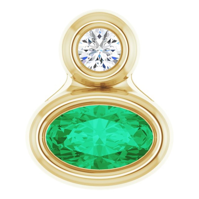 14K Yellow 5x3 mm Oval Natural Emerald & .03 CT Natural Diamond Pendant
